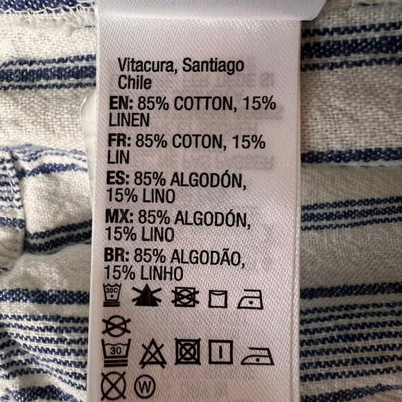 Roxy Pants Womens Size XL Blue & White Oceanside Stripe Flare Beach Linen Blend - Picture 15 of 16